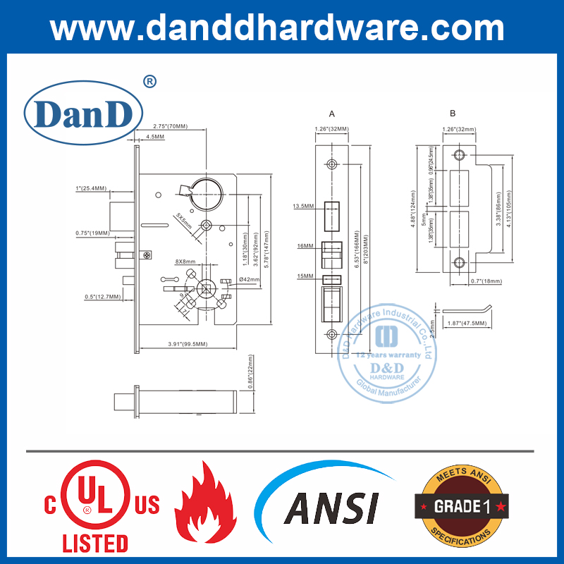 Types of Commercial Door Locks：EN12209 Mortise Lock/UL Door Lock