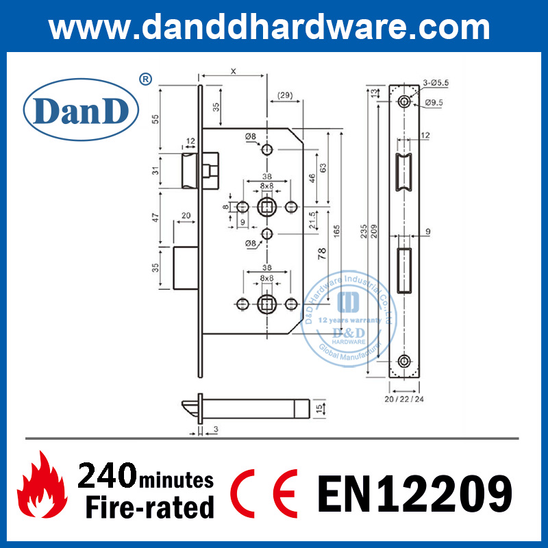 Grade 304 CE Certificate Fire Proof Security Bathroom Door Lock-DDML012
