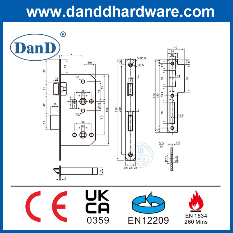 EN12209 CE Europrofile Door Handle Lock Security Bathroom Door Locks